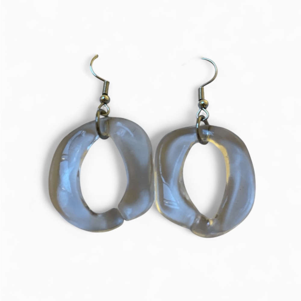Clear Retro Hoop Earrings with Silver Accents | Handmade